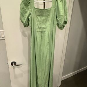 Midi Green Puff Sleeve Dress